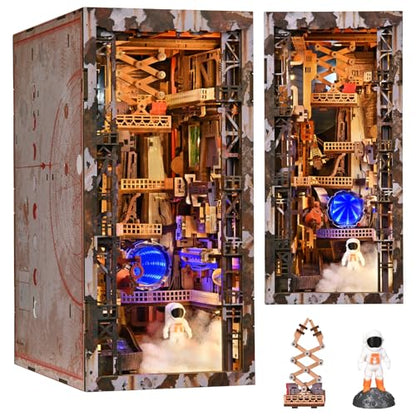 MiniCity Aerospace Foundry Book Nook Kit, DIY 3D Wooden Puzzle with LED | 341-piece wood/paper/plastic kit with LED and dust cover; glue/tools included; 8-10 hr project for shelf decor, ages 14+. - style: Aerospace Foundry