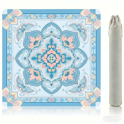 Mahjong Mat for Table,31.5x31.5 American Mahjong Mat-Vintage Butterfly-Floral Design,Anti-Slip Neoprene Noise Reducing Table Cover with Storage Pouch for Mahjong/Poker Games,Light Blue - color: Blue2