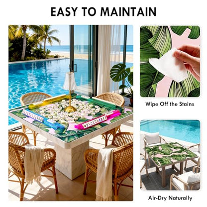 31.5" Tropical Plants Mahjong Mat,Non-Slip Noise-Reducing Game Mat | Crease-Free Rubber Gaming Table Cover with Carrying Bag for Poker Dominoes & Board Games Gifts - color: Tropical Leaf