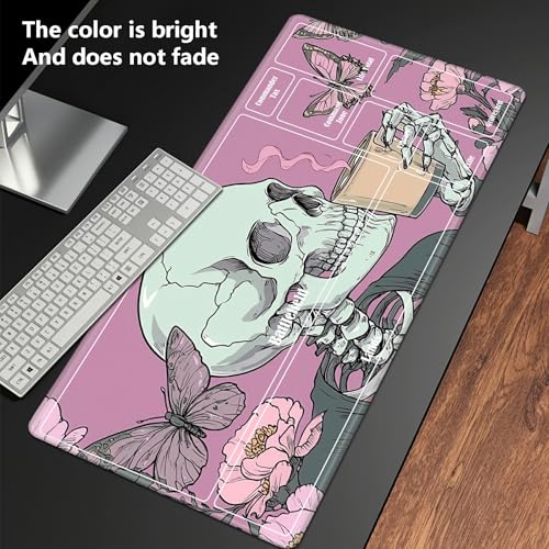MTG Playmat with Zones, TCG Card Game Play Mat with Stitched Edges, Non-Slip Rubber Base Gaming Desk Mat, Smooth Surface 24 x 14 Inch, Goth Skull Pink - color: Goth Skull Pink, size: Zone 1