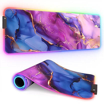 ITNRSIIET RGB Gaming Mouse Pad, Full Desk XL Extended Large Gaming Mousepad, 12 Lighting Modes 30% Thicker Big LED Desk Mat for Gamers, 32 x 12 inches, Blue Purple Pink Marble - color: Blue Purple Pink Marble