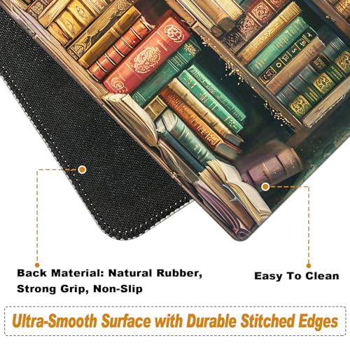 Ergonomic Desk Mat, Large & Small Mouse Pads + Wrist Rest, Anti-Slip, Memory Foam for Home Office Gaming (23.611.8in), Library Bookshelf - color: Library Bookshelf