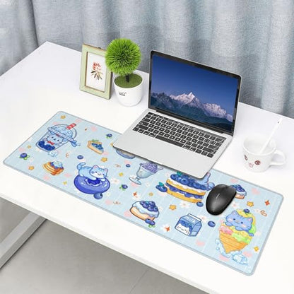 Cat Blueberry Gaming Mouse Pad Extended Large Mouse Mat 31.5 X 11.8 Inch Nonslip Rubber Base Long Desk Pad Stitched Edges Mousepad Mice Pad for Office Home Game - color: Cat Blueberry