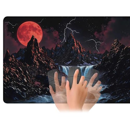 Playmat for MTG Sunset Mountains Streams Magic Play Mat 24x14 Inch Card Game Mat for Magic The Gathering TCG PTCG Playmat with Free Storage Bags Non-Slip Backing and Stitched Edge - color: Sunset Mountains Streams No With Zones