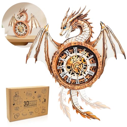 3D Wooden Puzzles for Adults-Dragon Clock Puzzle-Adult Crafts | 3D Puzzle/Puzzle Clock/Dragon Lover Gifts/DIY Wooden Puzzle/Working Clock/Desk/Wall Decor/Creative Gifts for Adults&Teens - color: Dragon Clock