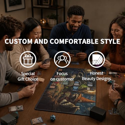 Card Playmat 24" x 14" TCG Game Mat for MTG and Other Card Games, Premium Stitched Card Gameplay Mat with Non-Slip Rubber Backing Board Games Desk Duel Mats, Fantasy Raccoon TTRPG Night - color: Fantasy Raccoon Ttrpg Night, size: 24"X14" Without Zones