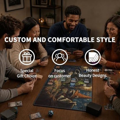 Card Playmat 24" x 14" TCG Game Mat for MTG and Other Card Games, Premium Stitched Card Gameplay Mat with Non-Slip Rubber Backing Board Games Desk Duel Mats, Fantasy Raccoon TTRPG Night - color: Fantasy Raccoon Ttrpg Night, size: 24"X14" Without Zones