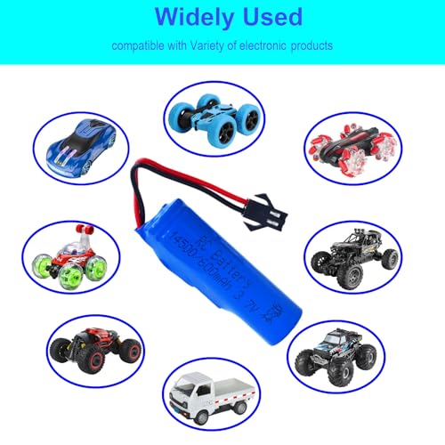 3.7V 600mAh Rechargeable Battery SM-2P Plug with USB Charge Cable Compatible with Various Remote Control Cars,RC Trucks, Stunts,RC Boat.Tumbling Amphibious RC Car, DE40 DE50 DE55(2 Pack)