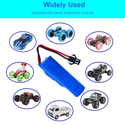 3.7V 600mAh Rechargeable Battery SM-2P Plug with USB Charge Cable Compatible with Various Remote Control Cars,RC Trucks, Stunts,RC Boat.Tumbling Amphibious RC Car, DE40 DE50 DE55(2 Pack)