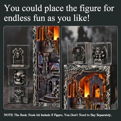 MiniCity Haunting Relics Book Nook Kit, DIY Wooden Bookshelf Model with LED | Create a haunted mansion for display; LED, dust cover, glue/tools and guide included; 390 pieces, 8-10 hr build, ages 14+. - style: Haunting Relics