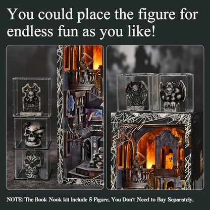 MiniCity Haunting Relics Book Nook Kit, DIY Wooden Bookshelf Model with LED | Create a haunted mansion for display; LED, dust cover, glue/tools and guide included; 390 pieces, 8-10 hr build, ages 14+. - style: Haunting Relics
