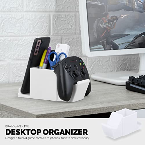 Desk Organizer with Game Controller Holder, Tablet Stand for iPads/iPhones, TV Remote & Pen Storage, Reduce Desktop Clutter, Have All Your Side Table Items in One Space (White) - color: Controller & Tablet White