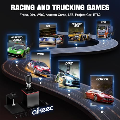 aikeec USB Truck Simulator Shifter for Logitech G29 G27 G25 G920 Thrustmaster T300RS/T500 GT Sim Racing Shifter for PC Windows Racing Games, Froza, Dirt, WRC, Assetto Corsa ATS & ETS2 7+R - size: 7+R without clamp