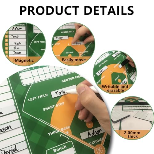 Magnetic Baseball Lineup Board for Dugout, 60 Magnets Coaching Clipboard with Dry Erase & Waterproof Bag – Dugout Organizer for Youth Baseball & Softball Coaches - style: Baseball