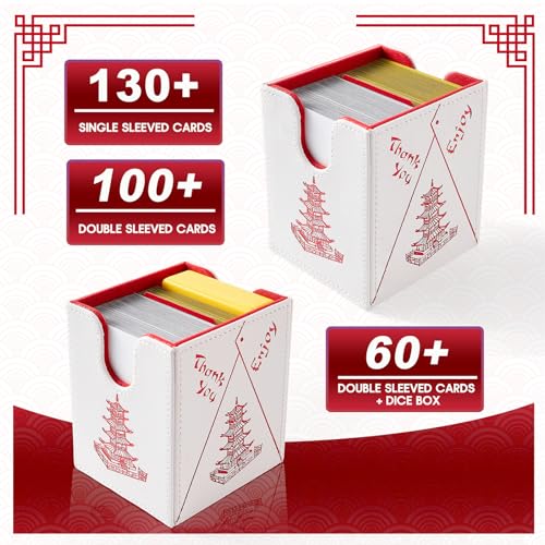 Chinese Takeout MTG Commander Deck Box, Fits TCG Cards (White&Red) | Holds 130 Single/100 Double-Sleeved Cards, Fit MTG/PTCG/OPTCG Cards, Strong Magnet, PU Leather, With 2 Dividers - color: White & Bright Red