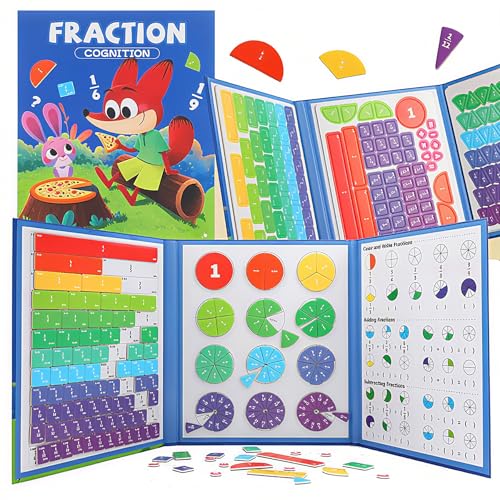 Magnetic Fraction Playook for Kids with 152 Pcs Fractions Magnets Tiles and Disc Set, Math Demonstration Book Learning Toys Fraction Manipulatives for Toddlers