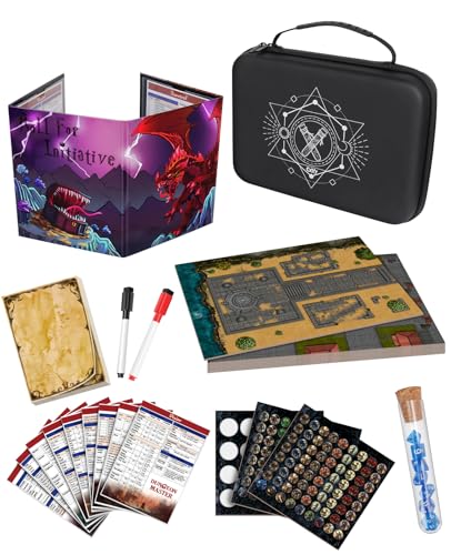 CZYY Mini RPG Adventure Kit with DM Screen, Maps, Tokens & Dice | Portable EVA Case, 8 Dry-Erase Maps, 9 Reference Inserts, Travel-Ready DND Starter Set, Small Table Play, Gift for DMs