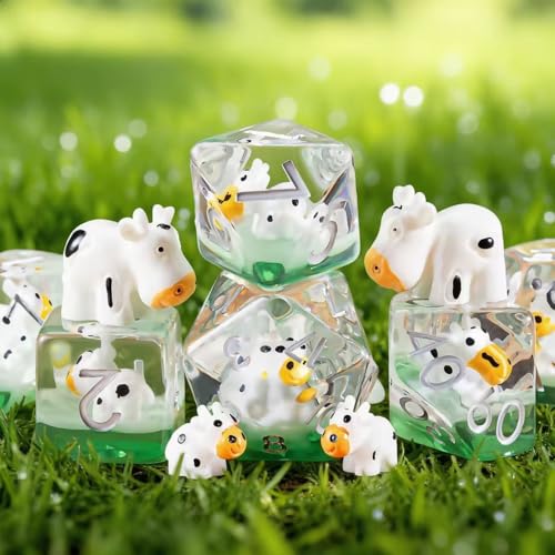 Resin D&D Dice Set, Cow Polyhedral Dice for Dungeons and Dragons, RPG, MTG DND 7-DIE (D4, D6, D8, D10, D12, D20, D%) for Ages 15 and Up - color: Cow