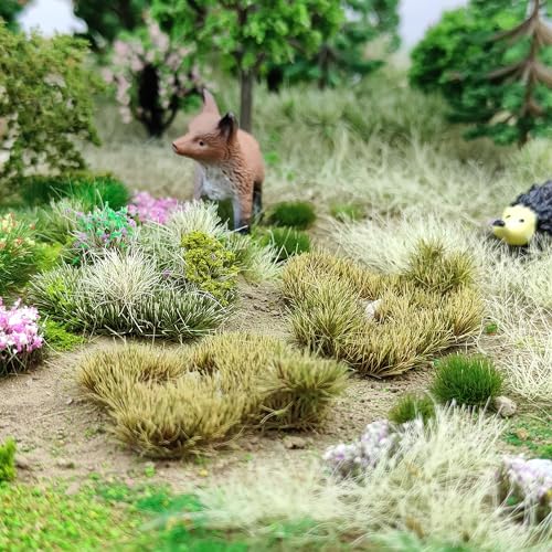 Static Grass Tufts Mat – 8 Peel-and-Play Pre-Cut Patches, Self-Adhesive Turf in Mixed Irregular Shapes for Diorama, Model Railway & Wargaming Terrain (1 Sheet) (Winter Yellow) - color: Winter Yellow