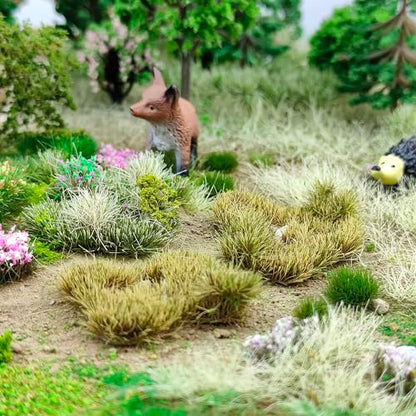 Static Grass Tufts Mat – 8 Peel-and-Play Pre-Cut Patches, Self-Adhesive Turf in Mixed Irregular Shapes for Diorama, Model Railway & Wargaming Terrain (1 Sheet) (Winter Yellow) - color: Winter Yellow