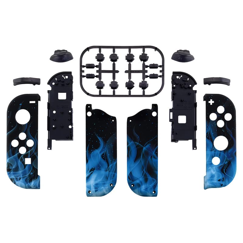 eXtremeRate DIY Shell Buttons for Nintendo Switch & Switch OLED, Blue Flame Patterned Custom Housing Case with Full Set Buttons for Joycon Controller [Shell Only, NOT Joycon] - color: Blue Flame
