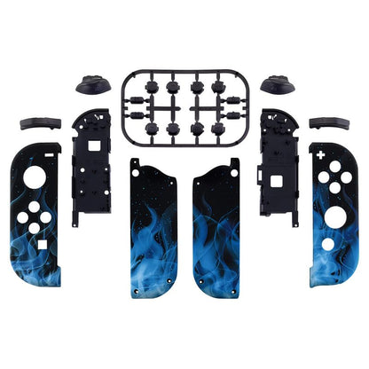 eXtremeRate DIY Shell Buttons for Nintendo Switch & Switch OLED, Blue Flame Patterned Custom Housing Case with Full Set Buttons for Joycon Controller [Shell Only, NOT Joycon] - color: Blue Flame