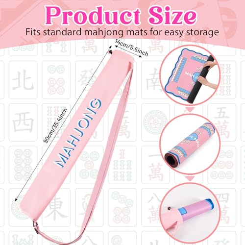 35 Inch Long Mahjong Mat Bag Waterproof Mahjong Mat Storage Carrying Bag Double Strapped Polyester Drawstring Lightweight Holder for Board Games Storage-mat Not Included(Pink) - color: Pink