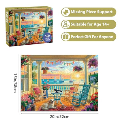 500 Piece Puzzles for Adults, Beach Flower Jigsaw Puzzle for Adult Seniors, Recycled Cardboard Dog Puzzle 500 Pieces, Challenging Puzzles Activity Game Nights Gift for Friends 20.5 * 15IN - style: Beach