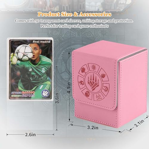 Arkeiliy Card Deck Box, 110+ Storage MTG Deck Box with 50 Pcs Card Sleeve, Collectible Trading Card Cases for Magic Commander and More (Pink) - color: Pink