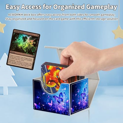 for MTG Commander Deck Box,Card Deck Box for Trading Yugioh MTG,Fits 100 Double Sleeved Cards,PU Leather Strong Magnet Case for Magic Commander TCG CCG,Blue Glitter Butterfly - color: Blue Glitter Butterfly