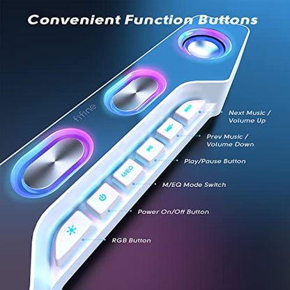 Fifine Gaming Speakers for PC, Bluetooth Computer Speakers Wireless with Aux-in for Desktop Laptop, RGB Desk Loudspeakers with Volume Control for Party Streaming Meeting A16 White - color: White