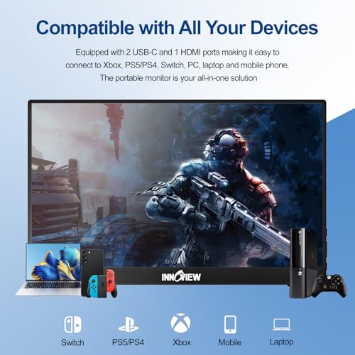 InnoView Portable Monitor 15.6" 1080P for Laptop with Protective Sleeve, Built-in 90° Adjustable Stand USB C HDMI Ultra-Slim Portable Laptop Monitor for MacBook Phone PS Xbox Switch - size: 15.6 Inch