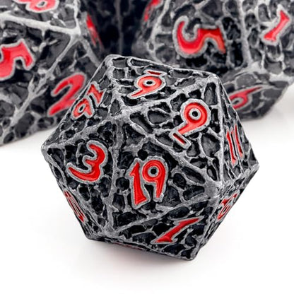 Haxtec Silver Metal DND Dice Set Ancient Metal Dice with Leather Bag Compatible with Dungeons and Dragons D&D Gifts TTRPG Antique Iron Red Gamer Gift for DND Players Masters - color: Antique Iron Red
