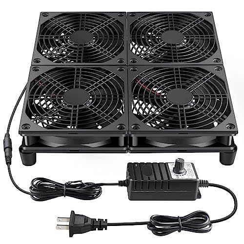 Wathai 120mm x 4 Router TV Box Fan 110v 240v Big Airflow Speed Controller | High Speed 4 IN 1 Fan for DIY Gaming Consoles, Amplifiers, Xbox, Laptop Stand, Mining Machines Devices Cooling - style: 120mm x 4 Fan