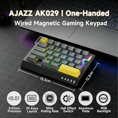 AJAZZ AK029 Wired One-Handed Hall Effect Mechanical Gaming Keypad, 29 Keys | Magnetic Switch, Rapid Trigger, 8KHz Polling, SOCD/DKS, RGB Backlit, Web Driver Customizable, Portable, Black Gray - color: Black Gray