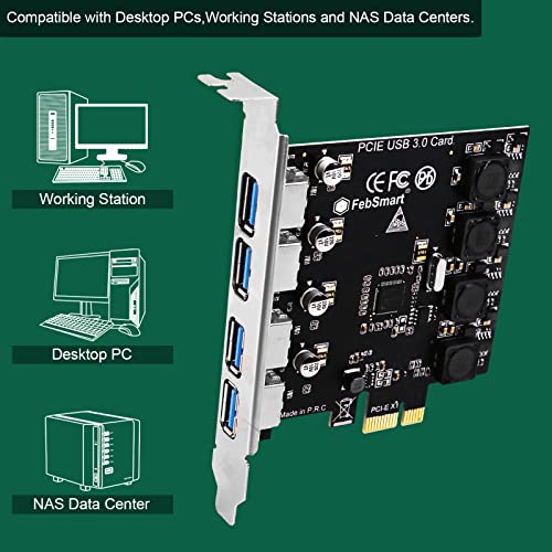 4 Ports Superspeed 5Gbps USB 3.0 PCI Express Expansion Card for Windows 11, 10, 8.x, 7, Vista, XP Desktop PCs, Built in Self-Powered Technology, No Need Additional Power Supply (FS-U4-Pro) - style: FS-U4-Pro