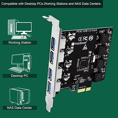 4 Ports Superspeed 5Gbps USB 3.0 PCI Express Expansion Card for Windows 11, 10, 8.x, 7, Vista, XP Desktop PCs, Built in Self-Powered Technology, No Need Additional Power Supply (FS-U4-Pro) - style: FS-U4-Pro