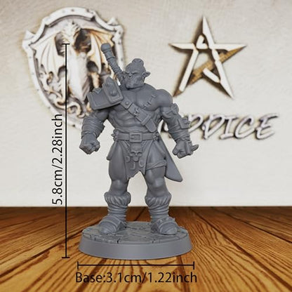 AUSPDICE Heroic Unpainted Fantasy Minis, 32mm Half Orc Warrior Figure-AS406 | Half Orc Warrior with Shoulder Armor and Sheathed Sword for Role Playing, DND, TTRPGs, Dungeon Masters and Tabletop Gaming