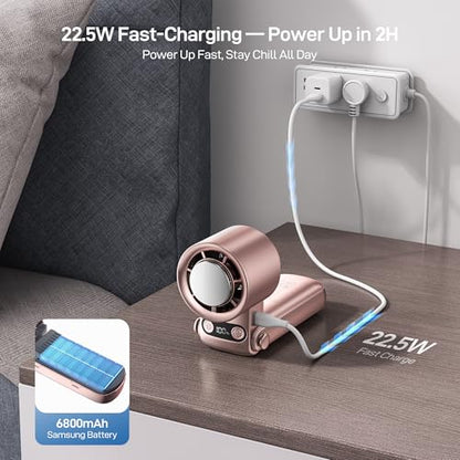 EPICKA Portable Handheld Fan with Ice Cooler - 25H Runtime, Rechargeable 6800mAh Personal Turbo Fan with Power Bank, Fast Charging, 0-100 Speed, Gifts for Women, Summer Travel Essentials, Rose Gold - color: Rose Gold