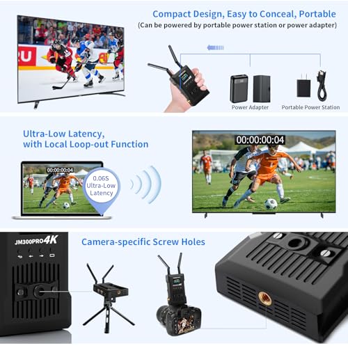 Wireless HD Transmitter and Receiver 4K 1080P, Wireless Video Transmission System with Loop Out,1000FT Los Range,0.06s Delay,for Streaming from DSLR,Laptop,Setop Box to TV/Projector JM300PRO