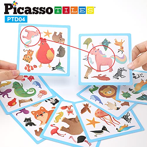 PicassoTiles 56 PCs Animal Speed Matching Game, Match Identical Pairs of Animals as Fast as Possible, Educational Puzzle Family Activity Board Games with Portable Storage Box for Boys & Girls Ages 3+