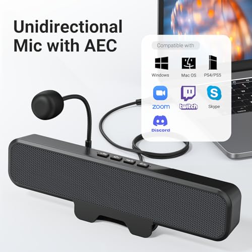 INGA Computer Speakers with Detachable Mic, Plug and Play Desktop Speakers, One-Touch Mute Microphone, Stereo & Bass, Easily Clamps to Monitor, Compatible with PC, MAC, Laptop - size: Speaker with Mic