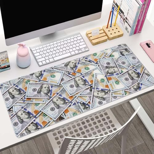Gaming Large Mouse Pad with Stitched Edges, Hundred Dollar Bill Desk Mat, Extended Keyboard Pad, Non-Slip Rubber Base Desk Pad for Keyboard and Mouse, 31.5X11.8 inch - color: Hundred Dollar Bill