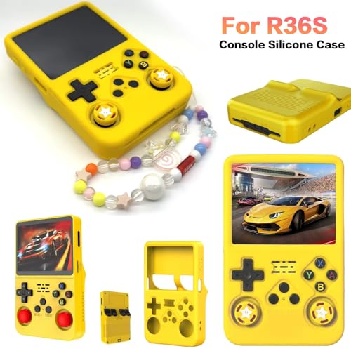 Silicone Case for R36S Handheld Game Console Protective Case with Lanyard Button Cover Accessory for Gift (Yellow) - color: Yellow