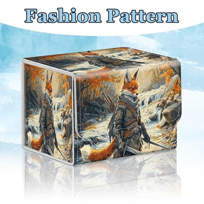 Commander Deck Box for Trading Cards - Fits 100+ Double Sleeved Cards, PU Leather MTG TCG Storage Case with Strong Magnetic Closure, Fox Knight - color: Fox Knight
