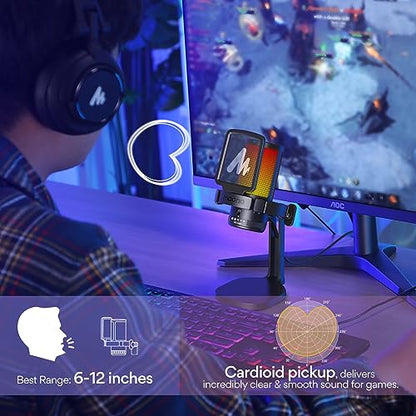 MAONO USB Gaming Microphone with Boom Arm Microphone Stand: Noise Cancellation Condenser Mic Kit with RGB Lights,for Streaming Recording Podcast Chat Twitch YouTube Discord DGM20+BA20 Black