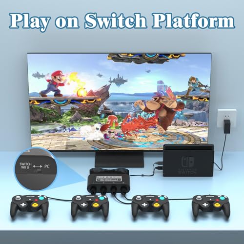 Gamecube Controller Adapter for Nintendo Switch2 Gamecube Adapter, Super Smash Bros Gamecube Adapter for Wii u/Switch/Switch OLED, Controller Adapter for Gamecube with 4 Ports and 1.8M USB Long Cable