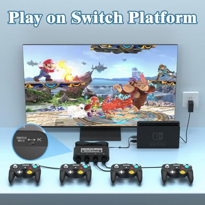 Gamecube Controller Adapter for Nintendo Switch2 Gamecube Adapter, Super Smash Bros Gamecube Adapter for Wii u/Switch/Switch OLED, Controller Adapter for Gamecube with 4 Ports and 1.8M USB Long Cable