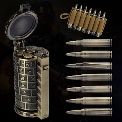 CZYY Rifle Bullet Dice Set, Metal 7 Polyhedral Dice Set for Tabletop Games | D4 to D20 & D%, Spinning Cylinder-Style Case, Cartridge Holder Belt, Gift for RPG Players & Collectors, Bronze - color: Bronze