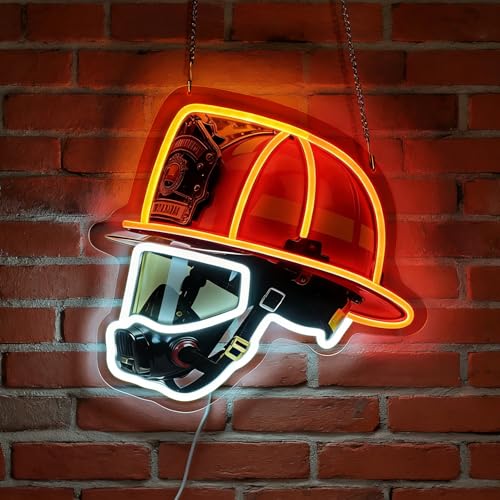 welinly LED Firefighting Helmet Neon Sign Light up Firefighter Helmet Lights Lighted Fireman Neon Signs for Bedroom Dorm Hallway Garage Bar Gaming Room Man Cave Wall Decor Art Gifts - color: Firefighter